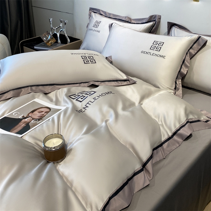 91家纺网 家纺一手货源 找家纺 笙意家纺 2025新款水洗真丝宽边四件套-挪威系列 挪威-山灰+中灰