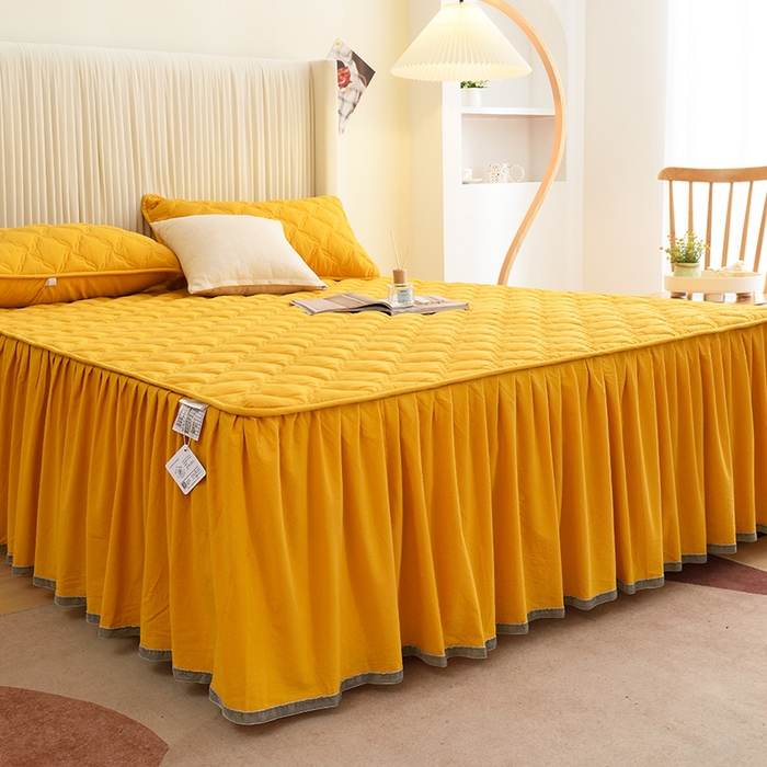 91家纺网 家纺一手货源 找家纺 3C 2024新款风车抗菌水洗棉床裙  柠檬黄