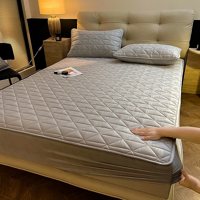 91家纺网 家纺一手货源 找家纺 3C 2024新款夹棉60提花床笠 星灰