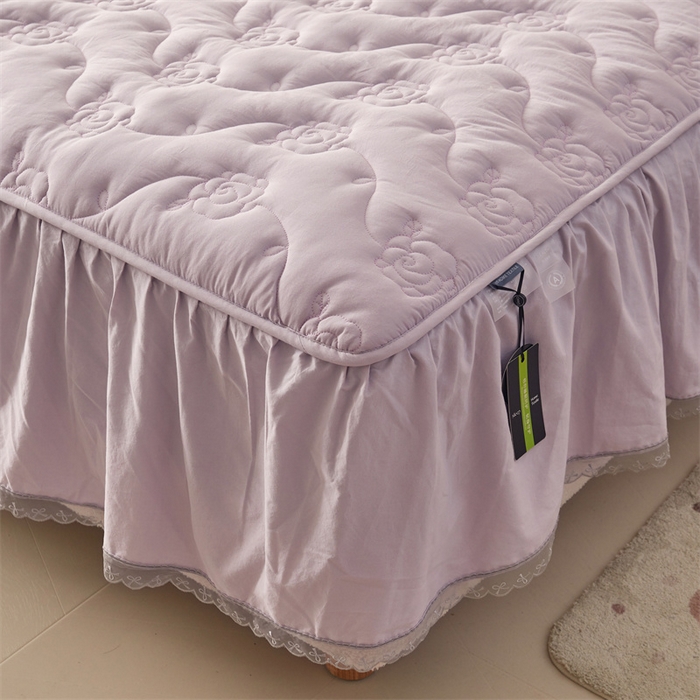 91家纺网 家纺一手货源 找家纺 3C 2024新款玫瑰水洗棉床裙式床笠 优雅紫