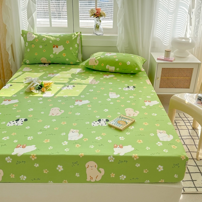 91家纺网 家纺一手货源 找家纺 简宜家居（朝初家纺） 2025新款全棉老粗布A版单床笠 绿茵