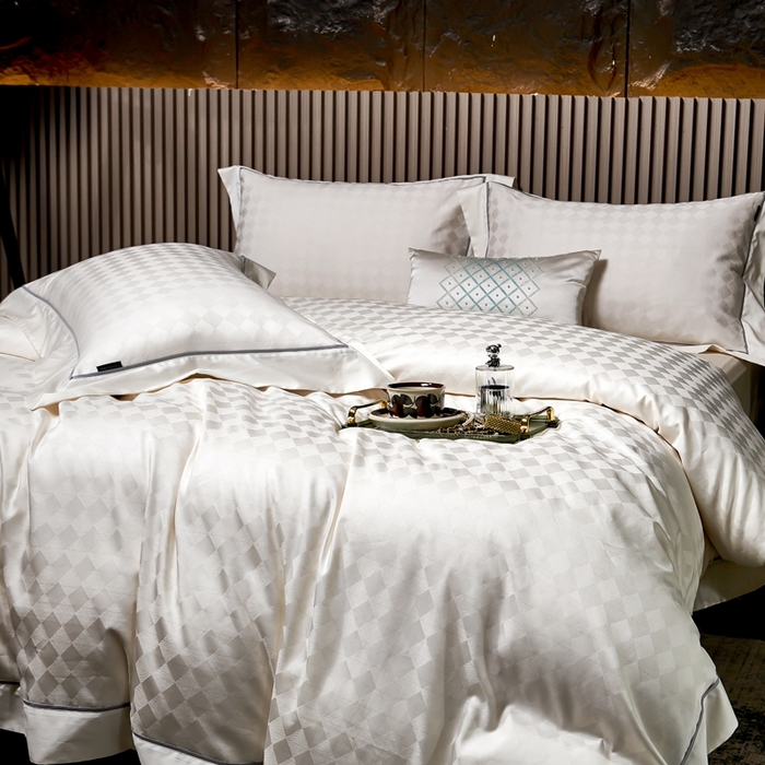 91家纺网 家纺一手货源 找家纺 U品汇 2024新款100支长绒棉提花四件套 斐乐-奶油白