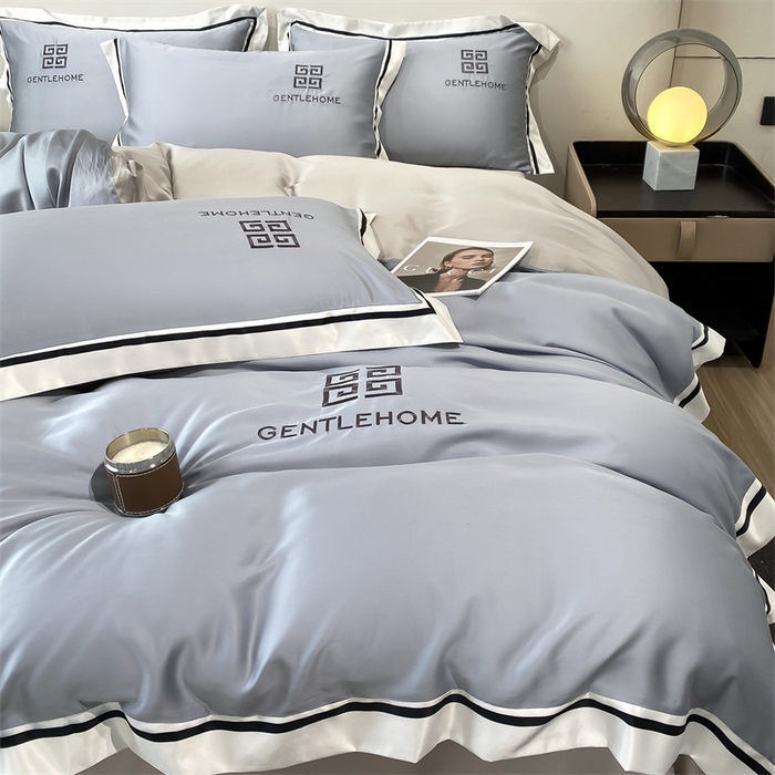 91家纺网 家纺一手货源 找家纺 笙意家纺 2025新款水洗真丝宽边四件套-挪威系列 挪威-海清+山灰