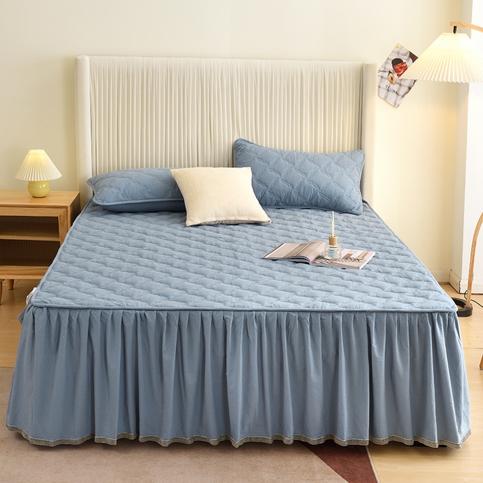 91家纺网 家纺一手货源 找家纺 3C 2024新款风车抗菌水洗棉床裙  烟灰色