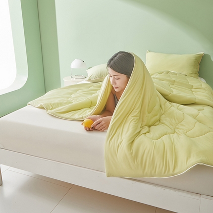 91家纺网 家纺一手货源 找家纺 董韵家纺 2025新款A类氨纶凉感丝西瓜抗菌夏被 纯色-抹茶绿