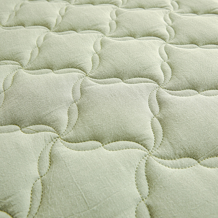 91家纺网 家纺一手货源 找家纺 3C 2024新款全棉色织水洗绵抗菌床笠 抹茶绿