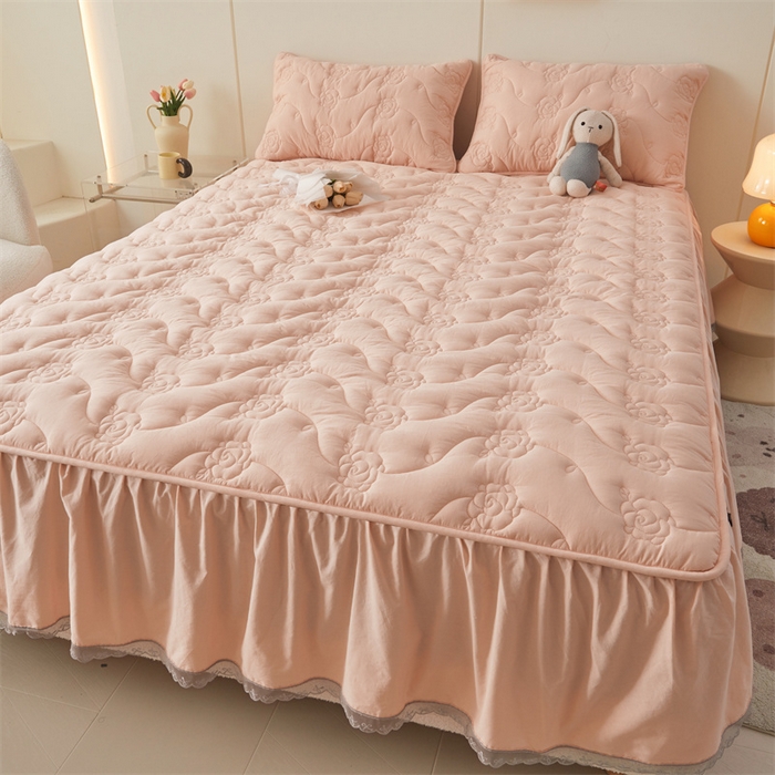 91家纺网 家纺一手货源 找家纺 3C 2024新款玫瑰水洗棉床裙式床笠 典雅玉