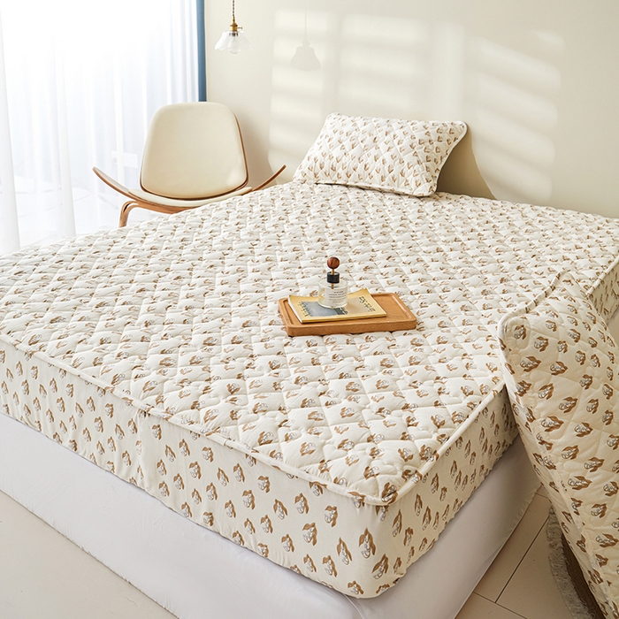 91家纺网 家纺一手货源 找家纺 3C 2024新款全棉水洗棉印花大豆床笠 铃兰花开