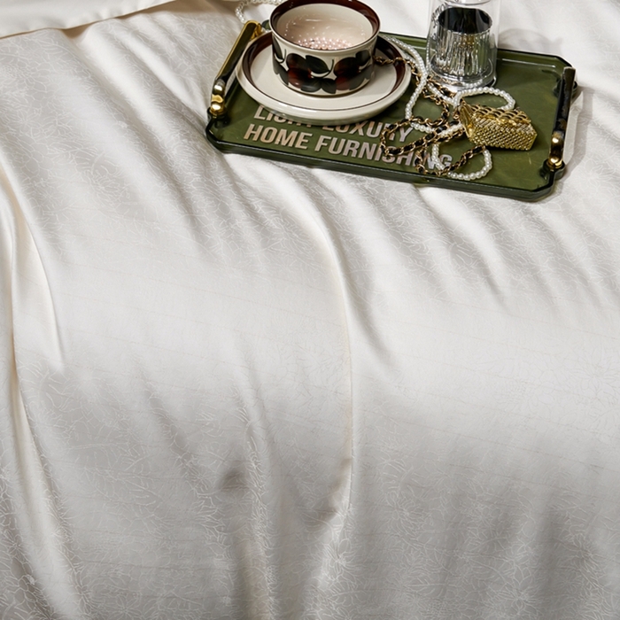 91家纺网 家纺一手货源 找家纺 U品汇 2024新款100支长绒棉提花四件套 莱雅-奶油白