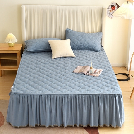 91家纺网 家纺一手货源 找家纺 3C 2024新款风车抗菌水洗棉床裙  烟灰色