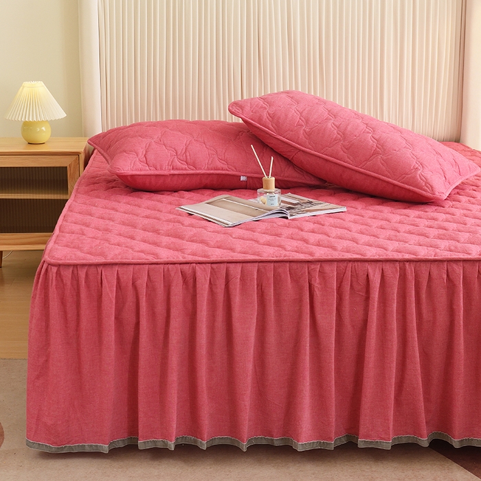 91家纺网 家纺一手货源 找家纺 3C 2024新款风车抗菌水洗棉床裙  红豆沙