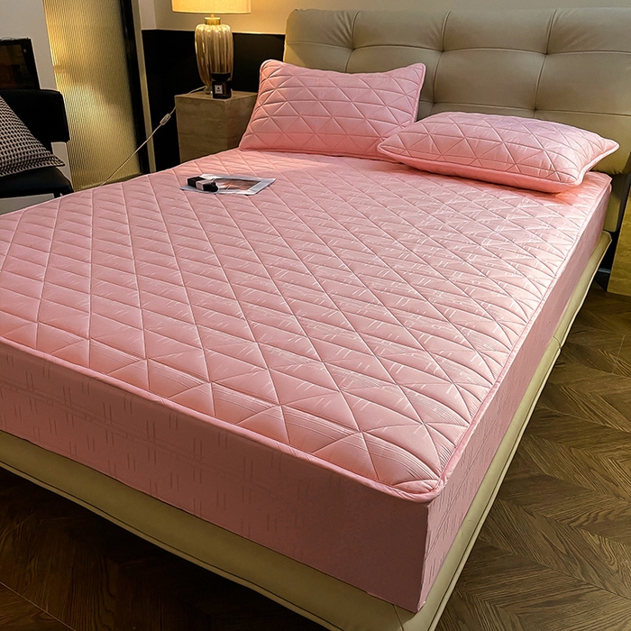 91家纺网 家纺一手货源 找家纺 3C 2024新款夹棉60提花床笠 胭脂粉