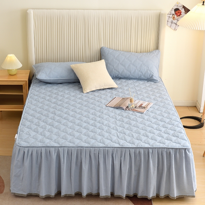 91家纺网 家纺一手货源 找家纺 3C 2024新款风车抗菌水洗棉床裙  浅蓝色