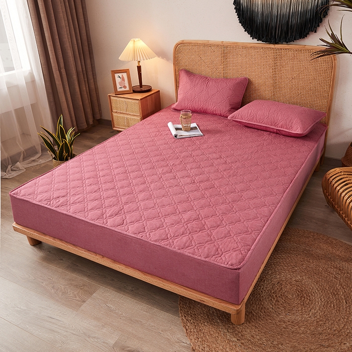 91家纺网 家纺一手货源 找家纺 3C 2024新款抗菌防螨透气防水夹棉床笠 红豆沙