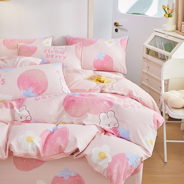 91家纺网 家纺一手货源 找家纺 元元被业 2024新款小清新隐藏式全棉夹棉四件套床笠款 哈尼-粉