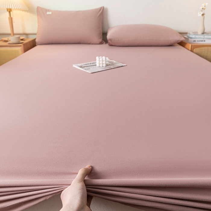 91家纺网 家纺一手货源 找家纺 ab家纺 2024新款A类40支水洗全棉床笠三件套 豆沙