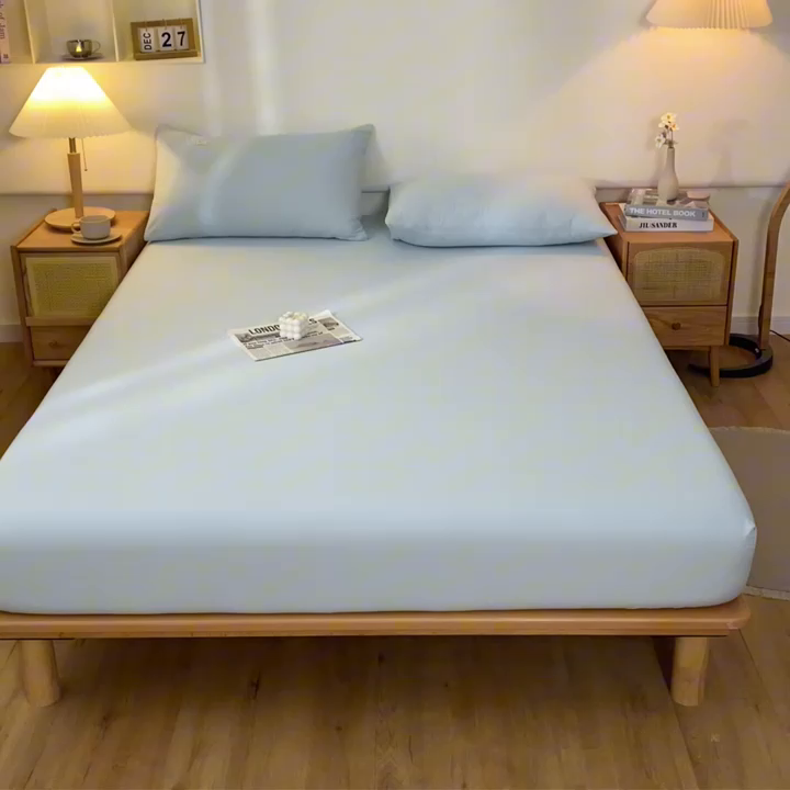 91家纺网 家纺一手货源 找家纺 ab家纺 2024新款A类40支水洗全棉床笠三件套 天空蓝