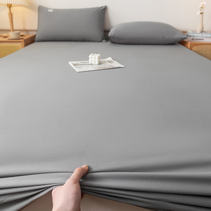 91家纺网 家纺一手货源 找家纺 ab家纺 2024新款A类40支水洗全棉床笠三件套 深灰
