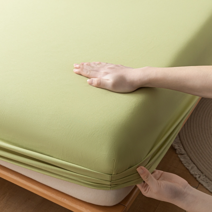 91家纺网 家纺一手货源 找家纺 ab家纺 2024新款A类40支水洗全棉床笠三件套 橄榄绿