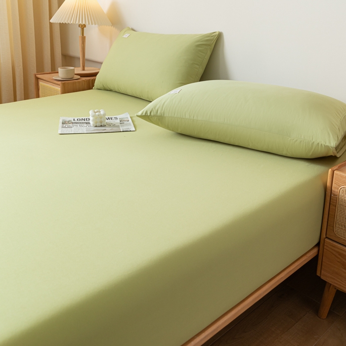 91家纺网 家纺一手货源 找家纺 ab家纺 2024新款A类40支水洗全棉床笠三件套 橄榄绿