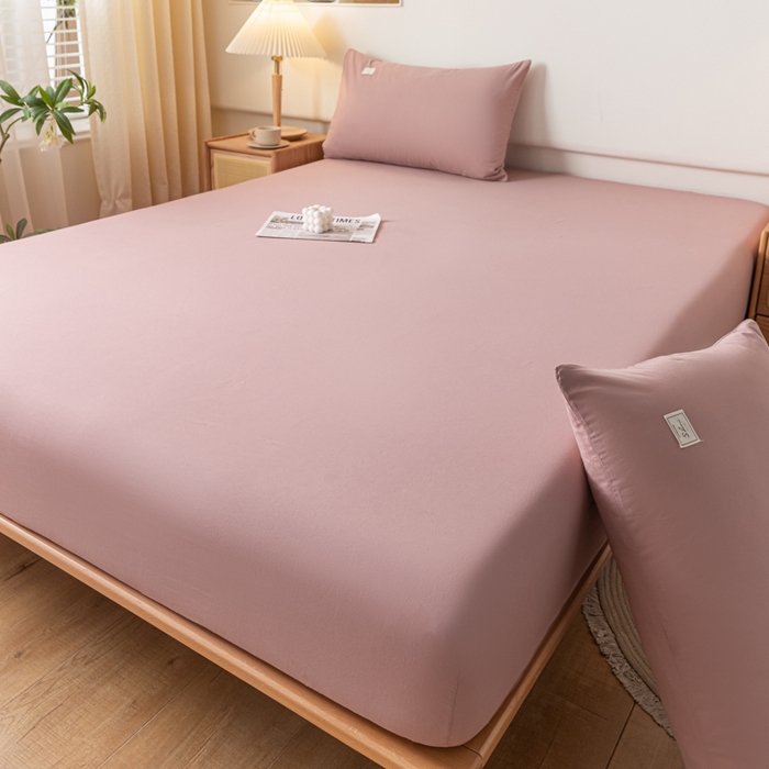 91家纺网 家纺一手货源 找家纺 ab家纺 2024新款A类40支水洗全棉床笠三件套 豆沙