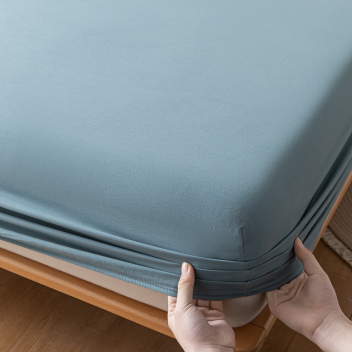 91家纺网 家纺一手货源 找家纺 ab家纺 2024新款A类40支水洗全棉床笠三件套 海天蓝