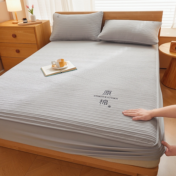 91家纺网 家纺一手货源 找家纺 喜居 2024新款原棉大豆夹棉床笠 星灰