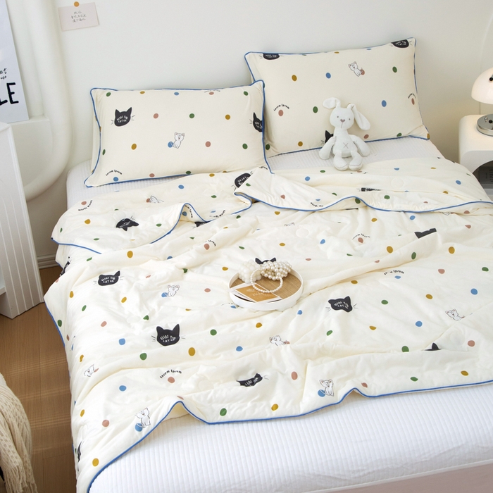 91家纺网 家纺一手货源 找家纺 维洋 2025新款A类针织大豆被夏被被子 波点黑猫