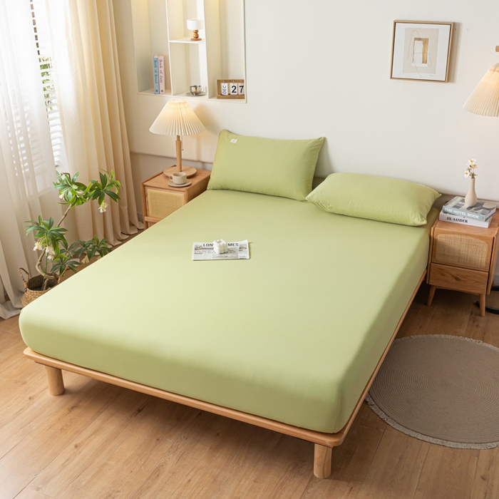 91家纺网 家纺一手货源 找家纺 ab家纺 2024新款A类40支水洗全棉床笠三件套 橄榄绿