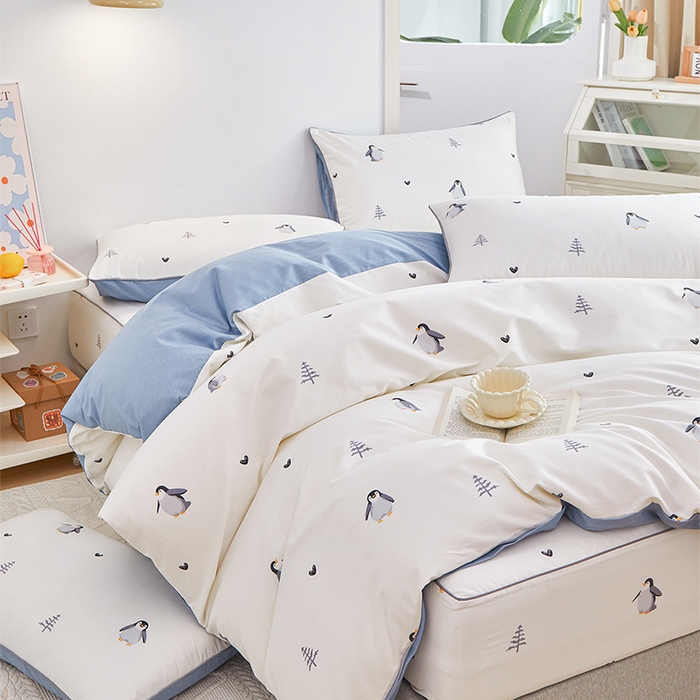 91家纺网 家纺一手货源 找家纺 元元被业 2024新款小清新隐藏式全棉夹棉四件套床笠款 嗨皮-米