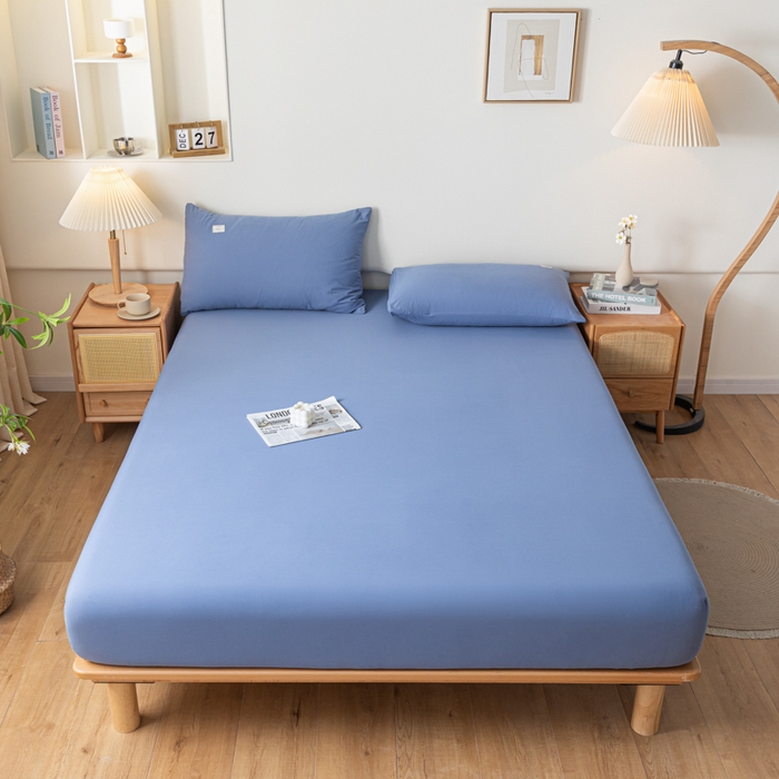 91家纺网 家纺一手货源 找家纺 ab家纺 2024新款A类40支水洗全棉床笠三件套 宾利蓝