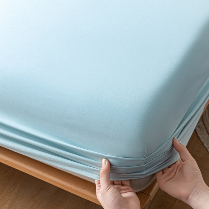 91家纺网 家纺一手货源 找家纺 ab家纺 2024新款A类40支水洗全棉床笠三件套 天空蓝