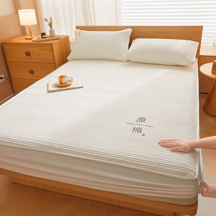 91家纺网 家纺一手货源 找家纺 喜居 2024新款原棉大豆夹棉床笠 奶白