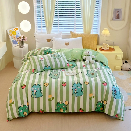 91家纺网 家纺一手货源 找家纺 （总）洺兰 2025年全棉喷气印花四件套纯棉床单床笠款小清新花卉北欧风--单被套