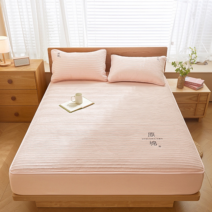 91家纺网 家纺一手货源 找家纺 喜居 2024新款原棉大豆夹棉床笠 浅粉