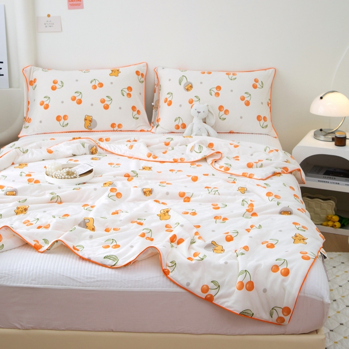 91家纺网 家纺一手货源 找家纺 维洋 2025新款A类针织大豆被夏被被子 樱桃小熊