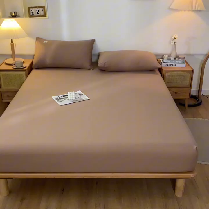 91家纺网 家纺一手货源 找家纺 ab家纺 2024新款A类40支水洗全棉床笠三件套 米咖