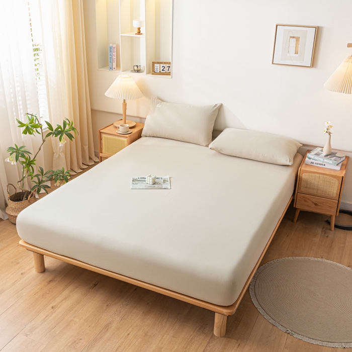 91家纺网 家纺一手货源 找家纺 ab家纺 2024新款A类40支水洗全棉床笠三件套 卡其