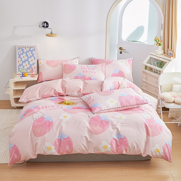 91家纺网 家纺一手货源 找家纺 元元被业 2024新款小清新隐藏式全棉夹棉四件套床笠款 哈尼-粉