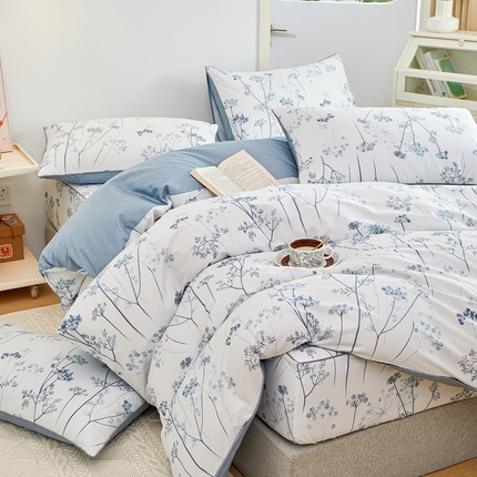 91家纺网 家纺一手货源 找家纺 （总）元元被业 2024新款小清新隐藏式全棉夹棉四件套床笠款