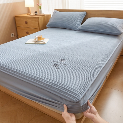 喜居 2024新款原棉大豆夹棉床笠 雾蓝