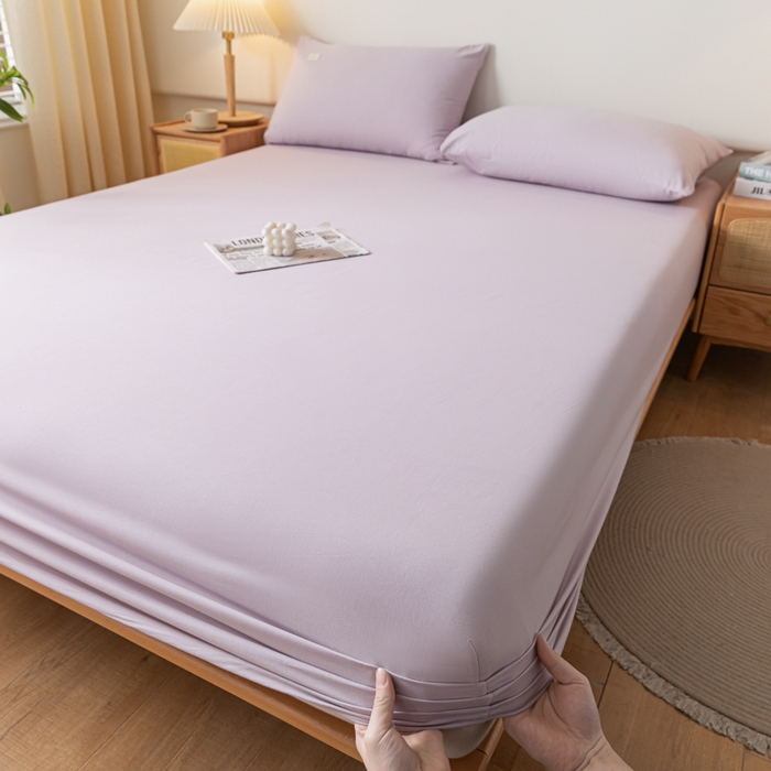 91家纺网 家纺一手货源 找家纺 ab家纺 2024新款A类40支水洗全棉床笠三件套 香芋紫