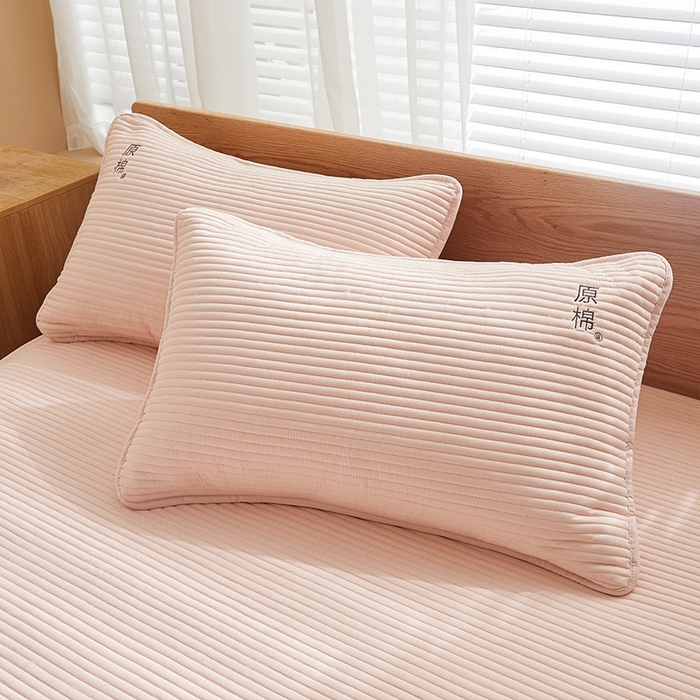 91家纺网 家纺一手货源 找家纺 喜居 2024新款原棉大豆夹棉床笠 浅粉