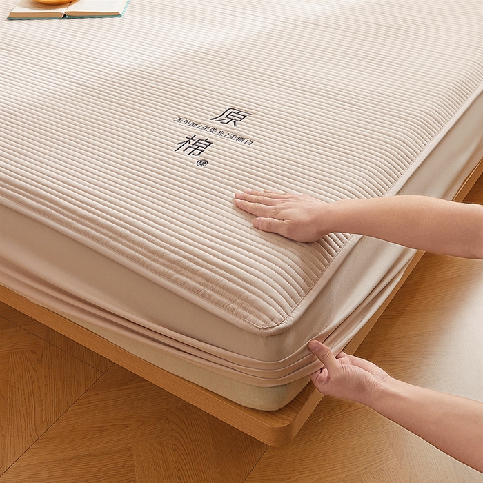 91家纺网 家纺一手货源 找家纺 （总）喜居 2024新款原棉大豆夹棉床笠三件套纯色床笠床垫保护套