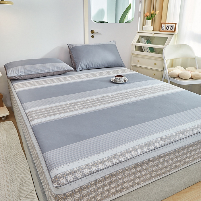 91家纺网 家纺一手货源 找家纺 元元 2024新款小清新隐藏式夹棉套件单品-夹棉床笠 印象都市-灰