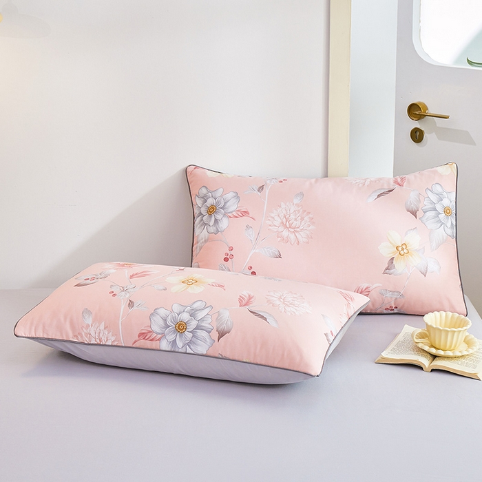 91家纺网 家纺一手货源 找家纺 元元 2024新款小清新隐藏式夹棉套件单品-夹棉枕套 花之绚烂-粉