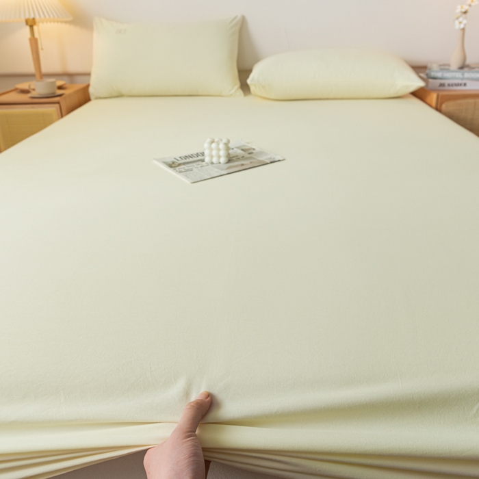 91家纺网 家纺一手货源 找家纺 ab家纺 2024新款A类40支水洗全棉床笠三件套 杏黄