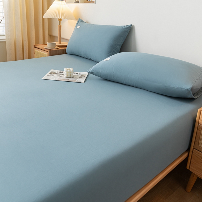 91家纺网 家纺一手货源 找家纺 ab家纺 2024新款A类40支水洗全棉床笠三件套 海天蓝