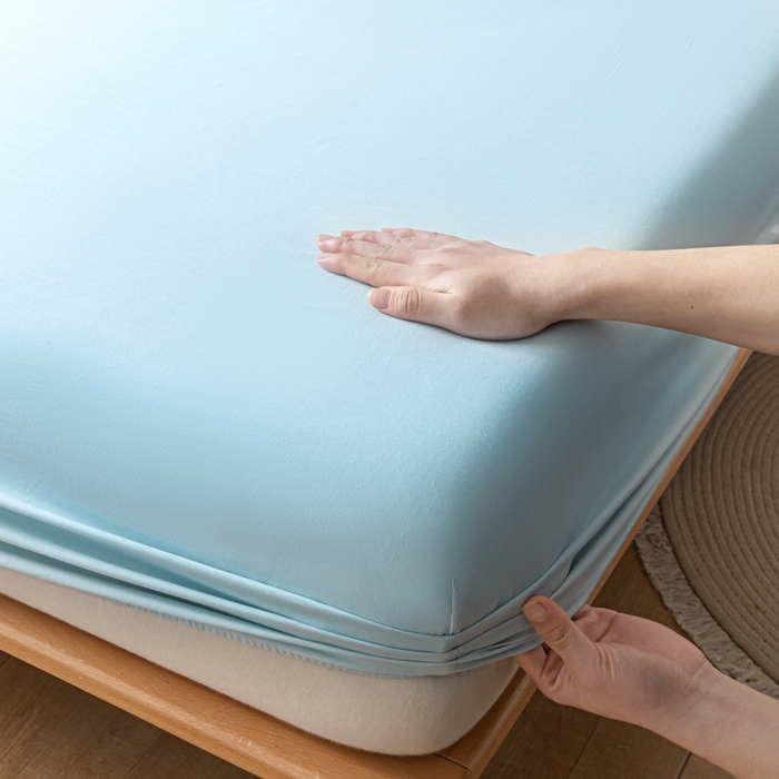 91家纺网 家纺一手货源 找家纺 ab家纺 2024新款A类40支水洗全棉床笠三件套 天空蓝