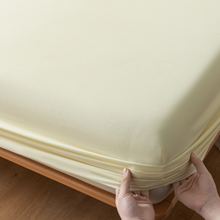 91家纺网 家纺一手货源 找家纺 ab家纺 2024新款A类40支水洗全棉床笠三件套 杏黄